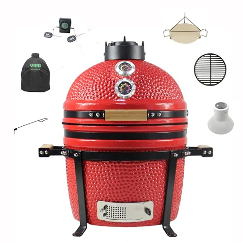 YNNI KAMADO TQTT15RE Freistehender Kamado-Grill, rot, BBQ, Keramik, Ei, Smoker, Bundle mit ExtrasTQTT15RE