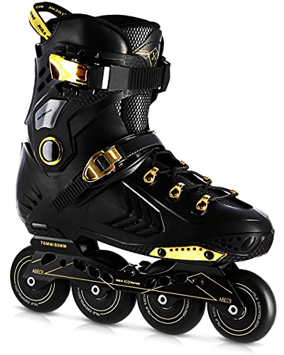 Nils Extreme Inliner für Herren und Damen - Inline Skates - ABEC9 Kugellager - Inliner Erwachsene - 85A Rollen - Rollerskates 43 - Schwarz und Gold - NA20002