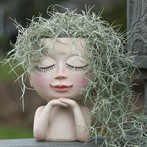 ZJ Whoest Jolie jardinière succulente - Pot de Fleurs en Forme de tête Kawaii - Pot de Fleurs Unique pour l'extérieur et l'intérieur - avec Trou de Drainage - (méditation de poupée)