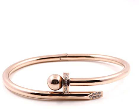 Wdhybwcx Edelstahl Gold Farbe Kristall Armbänder Luxusmarke Stilvolle Schrauben Armreif für Frauen Mädchen Dekoration Schmuck Zubehör Geschenk-Roségold Armreif