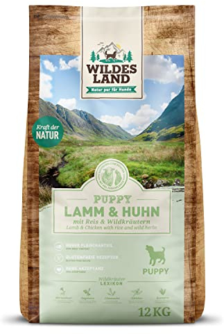 Wildes Land - Nr. 10 Lamm und Huhn - 12 kg - mit Reis und Wildkräutern - Glutenfrei - Trockenfutter für Hunde - Hundefutter mit hohem Fleischanteil - Hohe Verträglichkeit