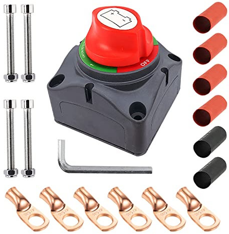 Ampper 1-2-Both-Off Battery Disconnect Switch, 12-48 V Battery Master Cut Shut Off Isolator Switch with Lugs (1-2-Both-Off Kit)
