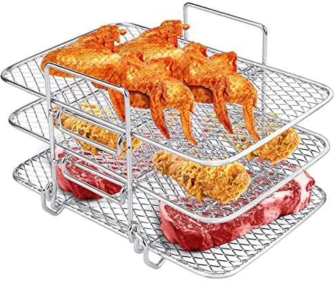 Jetcloud Air Fryer Rack Compatible with Ninja Double Air Fryer 3 Stackable Air Fryer Accessories 304 Stainless Steel Grilling Rack Cooking Toast Rack 19x13x11.5cm for Oven Microwave Baking Roasting