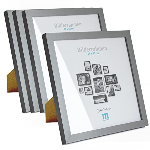 M MERCEO 4 Stk. Bilderrahmen 20x20cm in grau aus MDF, minimalistisch & modern für Fotos & Bilder. Inkl. Acrylglasschutz. Eignet sich als Tisch-Aufsteller und für die Wand, Hochformat oder Querformat.