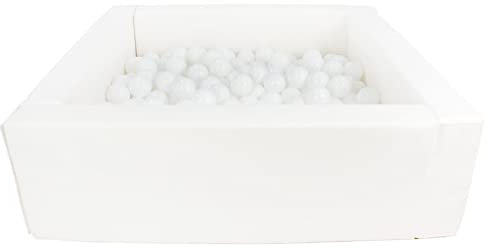 Velinda Bällebad Bällepool Bällebecken Spielbecken Kinderpool quadratisch 200 Bälle (Farbe des Pools/der Bälle: weiß/weiß)