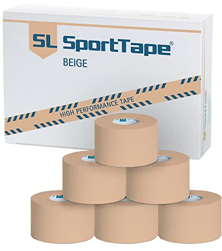 SL SportTape - wasserabweisendes Tape, selbstklebendes Physiotape, extra starke Klebekraft, hautfreundliches Taping, 3,8 cm x 10 m, 6 Rollen, beige