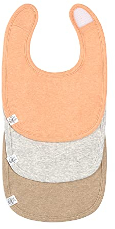 LÄSSIG Baby Lätzchen Set (3 Stk.) Neugeborene Sabberlätzchen Klettverschluss GOTS/Newborn Bib Set GOTS apricot/light grey/nature melange