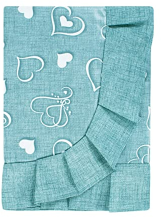Loneta Tischdecke, kunststoffbeschichtet, gewachst, schmutzabweisend, für Küche, Wohnzimmer, Fantasie, Herz, 6 Plätze und 12 Plätze (12 Plätze, Türkis)