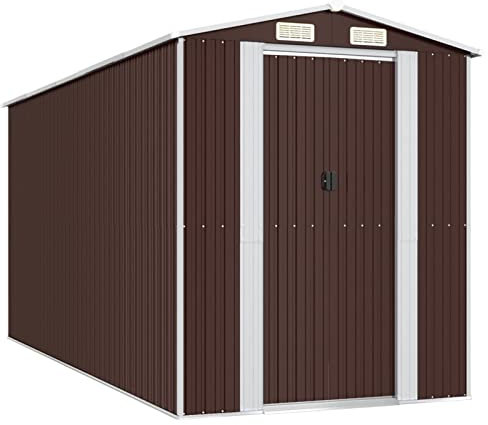 Keketa Gartenhaus Gerätehaus Garten Gartenhaus aus Blech Gartenhaus Schuppen Gartengeräte Gartengeräte Dunkelbraun 192 x 440 x 223 cm Stahl verzinkt