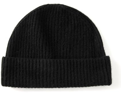 Villand 100% Kaschmir Gerippter Umgeschlagener Hut für Männer, Ultra-Weiche Reine Kaschmir Winter Skimütze (Schwarz)