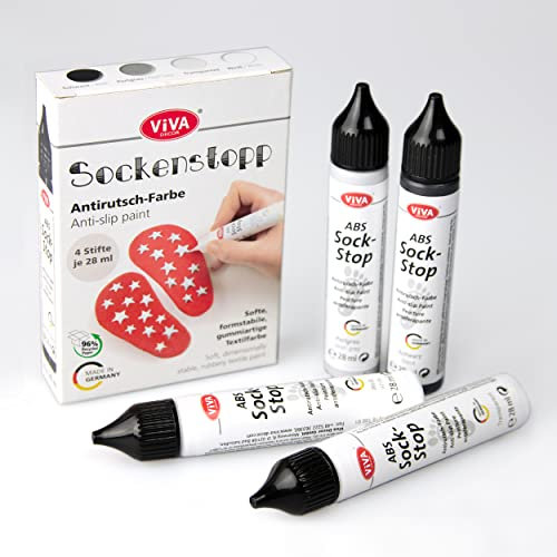 Viva Decor Sockenstopp 4x28ml Set - Anti-Rutsch-Lösung für Socken - Schwarz, Weiß, Perlgrau, Transparent
