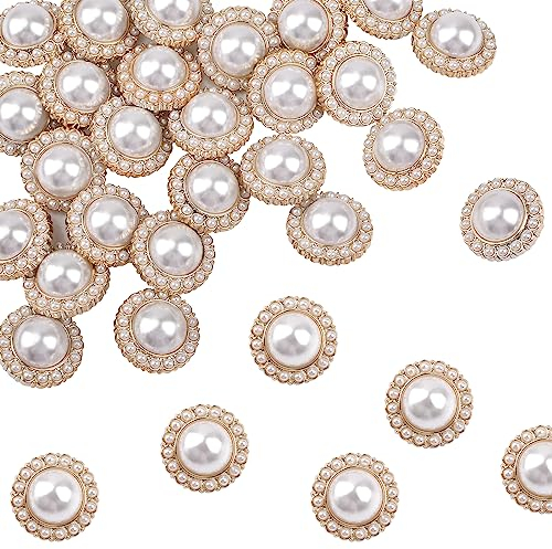 URROMA 30 Pcs Faux Perle Knöpfe, Gold Retro Vintage Perle Acryl Knöpfe Runde Kristall Knöpfe nähen auf Knöpfe Embellishments für DIY Crafts, 18 mm