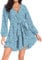 PCEAIIH Women's Cocktail Dresses Short/Long Sleeve Empire Skater Dress Deep V-Neck Waist Tie Ruffle Mini Swing Dresses 2XL Floral Blue
