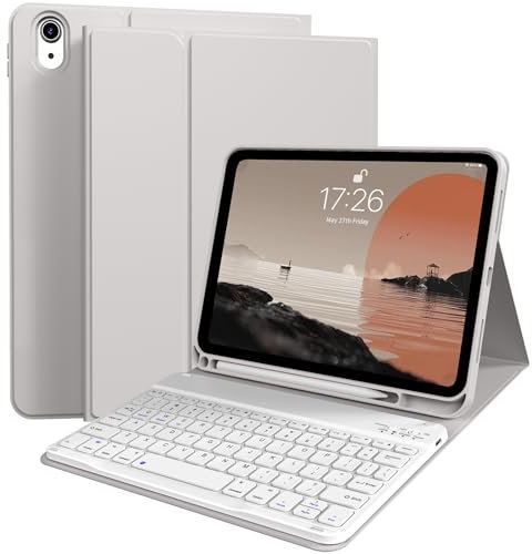 Kenke - Custodia per iPad di 10a generazione con tastiera da 10,9 2022, custodia per tastiera Bluetooth wireless rimovibile e leggera con supporto per penna laterale sinistra integrato per