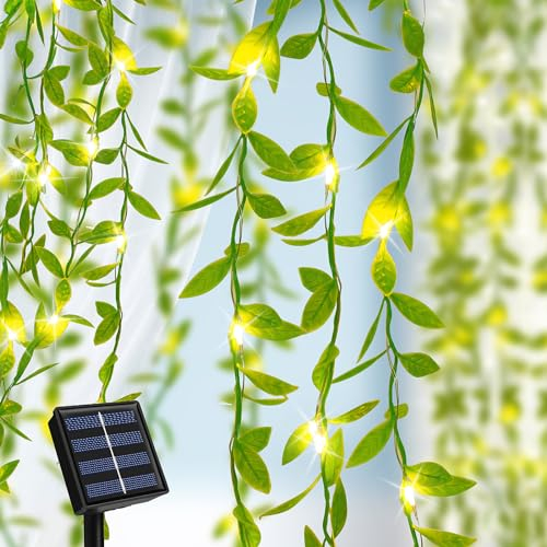 Ninonly Solar Lichterkette Aussen, 10m 100 LED Efeu Solarlichterkette Außen Wasserdicht, 8 Modi Lichterkette Außen Solar, Efeu Dekorative Solarlichter für Garten Balkon Hochzeit Zaun Weihnachten