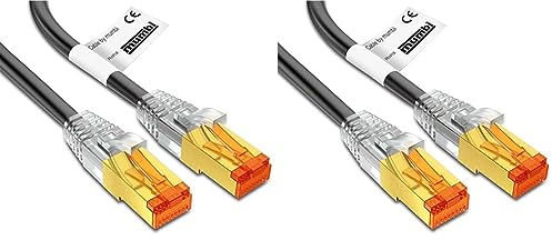 mumbi LAN Kabel 5m CAT 7 Rohkabel Netzwerkkabel S/FTP PimF CAT7 Rohkabel Ethernet Kabel Patchkabel RJ45 5Meter, schwarz (Packung mit 2)