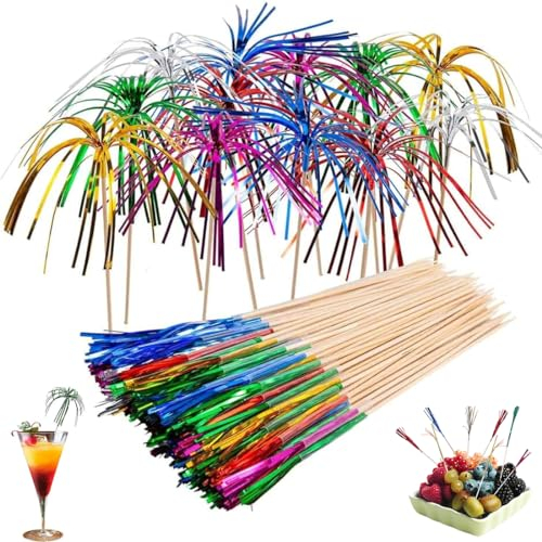 GNHG 100 Stück 12CM Feuerwerksstäbe Cocktail Deko,bar Dekoration,Cocktail Schirmchen, Feuerwerk Sticks, Rührer Sticks, Strohhalme, Cocktail Party Dekorationen