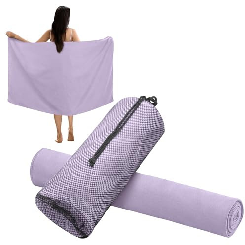 JEMIDI Serviette de Bain en Microfibre Douce 140 x 70 cm - Serviette Sortie de Bain Douche Plage pour Adulte Homme Femme avec Pochette