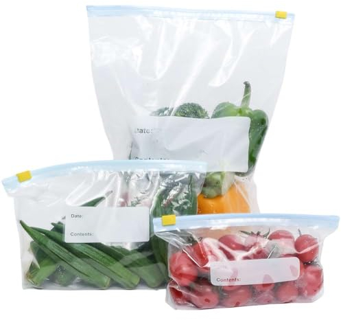 QIYIG 60 sacchetti per congelatore e sandwich, grandi, riutilizzabili, in plastica per alimenti, per zuppe, con chiusura a zip (S+M+L(60 sacchetti))
