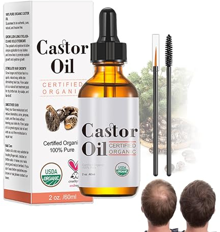 Cold Pressed Castor Oil, 100% Natural, Pure Castor Oil for Eyebrows, Glass Pump Bottle, Ideal for Eyelashes & Hair, Treatment for Damaged Hair 2.02FI OZ (1 Pack Castor Oil Organic Cold Pressed)