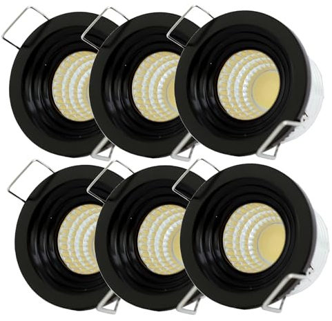 yeerockal 6 Stück Mini Einbaustrahler Set, 3W Klein Spots mit Trafo(Austauschbar) Aluminium Außengehäuse LED fest verbaut Einbauspots per Glasraum Balkon DIY Decken Möbel Beleuchtung (Schwarz)