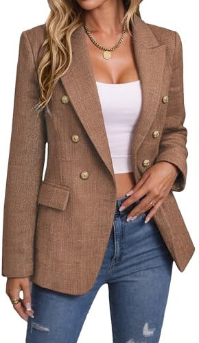 Mina Self Arbeitsjacke 2026 aus Tweed für Damen | Langarmjacke mit Knöpfen, Doppelreihen, vollständig gefütterte Jacke, Herbst- und Winterkleidung