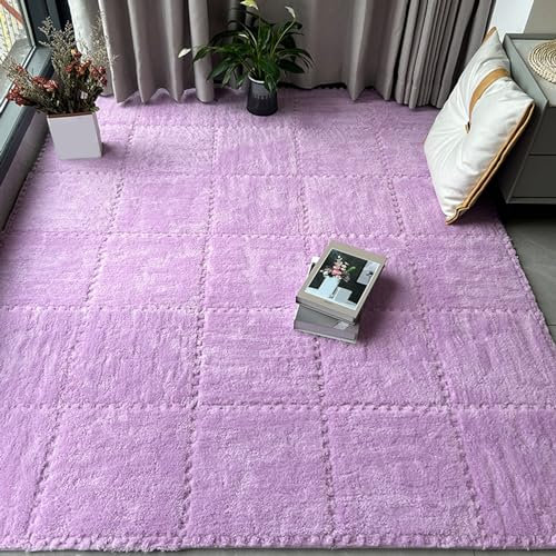 20 Stück Ineinandergreifende Bodenfliesen Teppiche, Bodenmatte Mit Lernkuppen, Weiche Teppichfliesen, Plüschschaum -Puzzle -Playmat, 0,23 Und 0,39 Zoll Dick(Size:0.39 inch,Color:Lila)