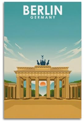 qiyan Vintage-Reiseposter, Motiv: Berlin, Deutschland, dekoratives Gemälde, Leinwand, Wandposter und Kunstdruck, moderne Familienschlafzimmer-Dekoration, Poster, 30 x 45 cm