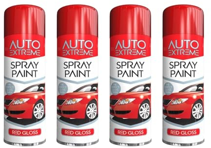 PEBBLE HUG All Purpose Spray Paint, Red Gloss Aerosol Paint, Ideal and Perfect Finish for Cars, Bikes, Vans, Metal and Wood, Quick Drying, (4 Pcs)