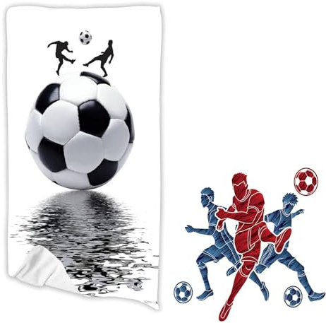 WEQEER Personalisiert Fußball Strandtuch Mit Namen, Fußball Handtuch Mit Namen Badetuch Für Jungen, Mikrofaser Strandtuch Groß 90x180cm Badetuch Handtuch Fußball Für Strand (1,80 x 150 cm)