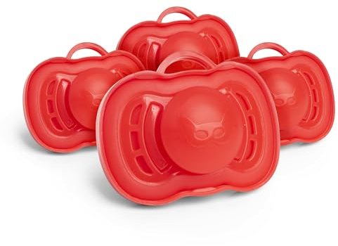 Herobility Gentle Pacifiers – Protective case – BPA-free – Large air vents – 6 – 24 months – 4-pack – Red