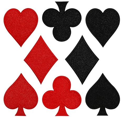 GOKEPO 8 Pcs Playing Cards Patches,Vegas Gaming Embroidered Iron on Patches for Clothes Dress Hat Pants Shoes Curtain,Spades Cube Heart Poker Appliques DIY Sewing Craft Decoration Applique Patch