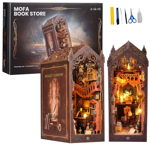 DIY Book Nook Kit - Maison de Poupées Miniatures avec Lumière LED, Puzzle 3D en Bois, Magic Book Nook, Kit de Maquette à Construire pour Adultes, Eternal
