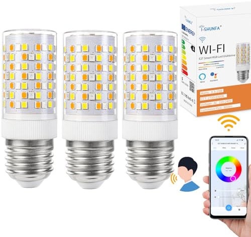 I-SHUNFA E27 RGB Led Smart Glühbirne, Farbwechsel mit Musiksynchronisation Lampen, 10W,12 Szenen, 16 Millionen DIY-Farben, WiFi LED Smart birne Funktionieren mit Alexa Heim-App(3 Stück)