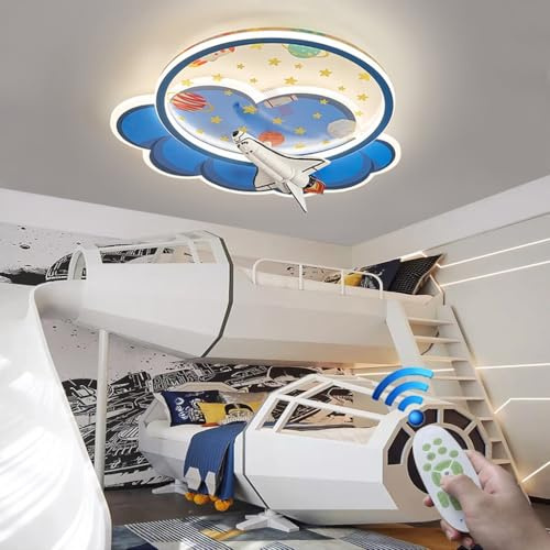 Stesulfr LED kreative Schlafzimmerlampe blau Cartoon Raketendesign Deckenlampe Jungenzimmer Deckenleuchte nordischen Stil Dekoration dimmbar Innenleuchter Babyzimmer Kindergarten Büro(A Style)