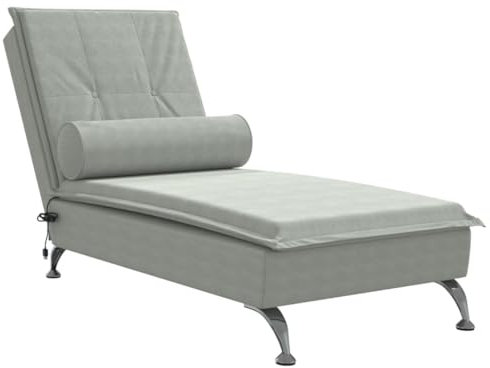 Gecheer Chaiselongue Massage mit Nackenrolle Relaxliege TV Sessel Fernsehsessel Relaxsessel Liege Massagesessel Liegesessel Sessel Lounge Liegestuhl Loungesessel Hellgrau Samt