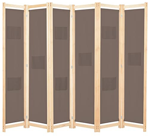 Iiaky Cloison de séparation 6 Panneaux Marron 240 x 170 x 4 cm Tissu,Paravent Interieur,Cloison Amovible