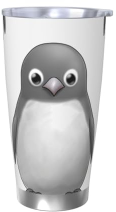 Thermobecher aus Edelstahl, 590 ml, isolierter Becher mit Deckel, doppelwandig, isoliert, auslaufsicher, Thermobecher für kalte heiße Getränke, grauer Pinguin, Reise-Kaffeebecher, passend für die