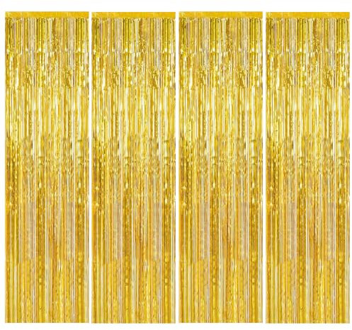 4 Stück Lametta Vorhang Gold,1m x 2m Glitzervorhang Lametta Metall,Glitzer Vorhang Geburtstag,Party Deko Vorhang Gold,Folienfransen Vorhänge Tinsel Curtain für Geburtstag,Party,Karneval Dekorationen