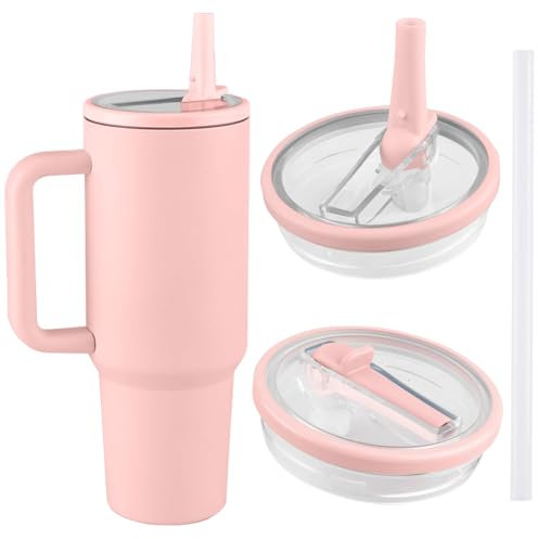 Couvercle Anti-Fuite De 40 Oz Pour La Tasse Stanley,Pour Le Remplacement Anti-Fuite Du Couvercle Stanley,Gobelet RéUtilisable Pour Couvercles De Tasse (2 pièces Rose)