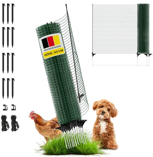 horizont Hundezaun | Welpenzaun FIX, 65 cm hoch, 15m lang, 9 Pfähle, grün | engmaschiger Gartenzaun, Beetschutz, Gartennetz, Campingzaun, Absperrzaun, Steckzaun