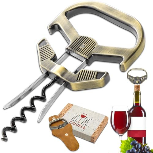 LUCYLANKER Ah So Weinöffner für Vintage Flaschen, Alter Wein Korkenzieher mit Tragbarer Lederhülle, Weinflaschenöffner für Weinkenner & Sammler zum Entkorken, Geschenk für Weinliebhaber (Bronze1)