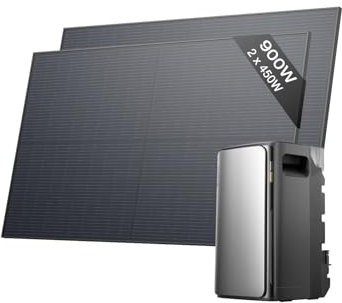 ECOFLOW kit fotovoltaico con batteria (900W,1,92kWh), STREAM Ultra 1,92 kWh, 2x 450 W panelli solari rigidi, ingresso solare 2.800 W(4 MPPT), 2 porte CA 2.300 W, microinverter