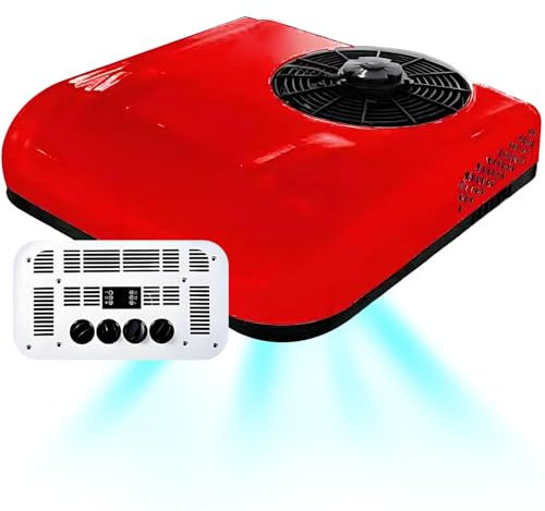 moupeaktain Climatiseur De Toit électrique pour Camping-Car, Climatiseur De Parking 12V/24V, Clim Camping Car, Climatisation De Stationnement pour SUV, Camion, Van, Caravanes,Red-12V