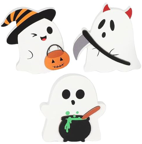 Rachlicy 3 Pezzi/Set di Decorazioni per Vassoio a Livello di Halloween in Legno Grazioso Decorazione Vassoio di Halloween Decorazioni in Legno per casa per Interni