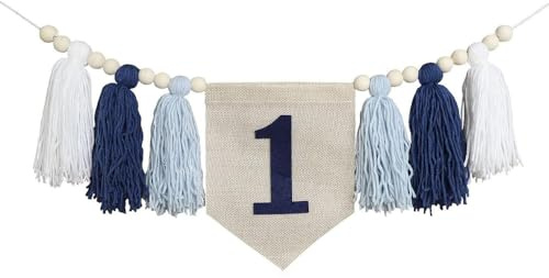 1. Hochstuhl Banner, Geburtstagsbanner mit Holzperlen und Quasten, Hängende Highchair Banner Dekoration für Party, Urlaub, Jubiläumsfeier