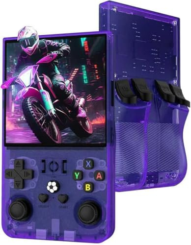 R36MAX Consola de juegos retro, pantalla IPS de 4,0 , memoria de 128 GB, 22.000 juegos preinstalados, batería de 4000 mAh, portátil, para niños, color morado