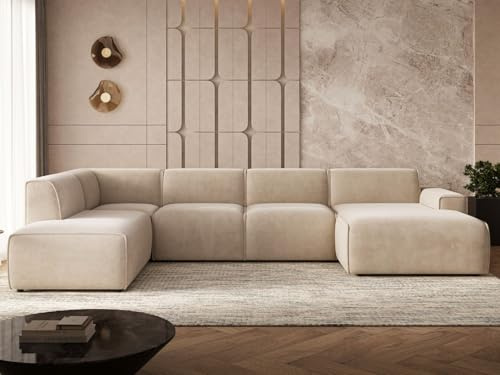 GRAINGOLD Belluno Sofa 378x220 cm, Sofa für Wohnzimmer, Cord-Stoff, 6-Sitzer Couch, Modernes Design (Beige, Links)