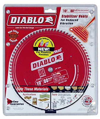 Diablo Saw Blade for Medium Aluminum - 10 Diameter, 80 TCG Teeth, 5/8 Arbor, .094 Kerf, -5° Hook Angle, .071 Plate, 6000 Max RPM - D1080N