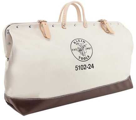 Klein Tools 5102-24 Heavy Duty Tool Bag, Canvas Tool Bag for Tool Storage ,White/Tan ,61 cm